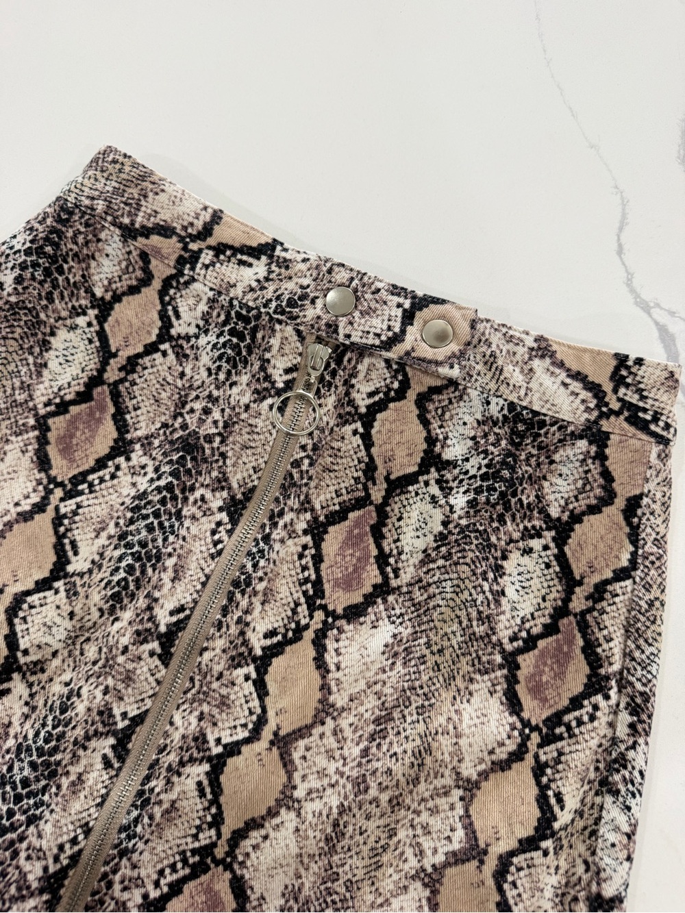 Altar'd State Snakeskin Print Zip-Front Mini Skirt, Cotton, Size Small